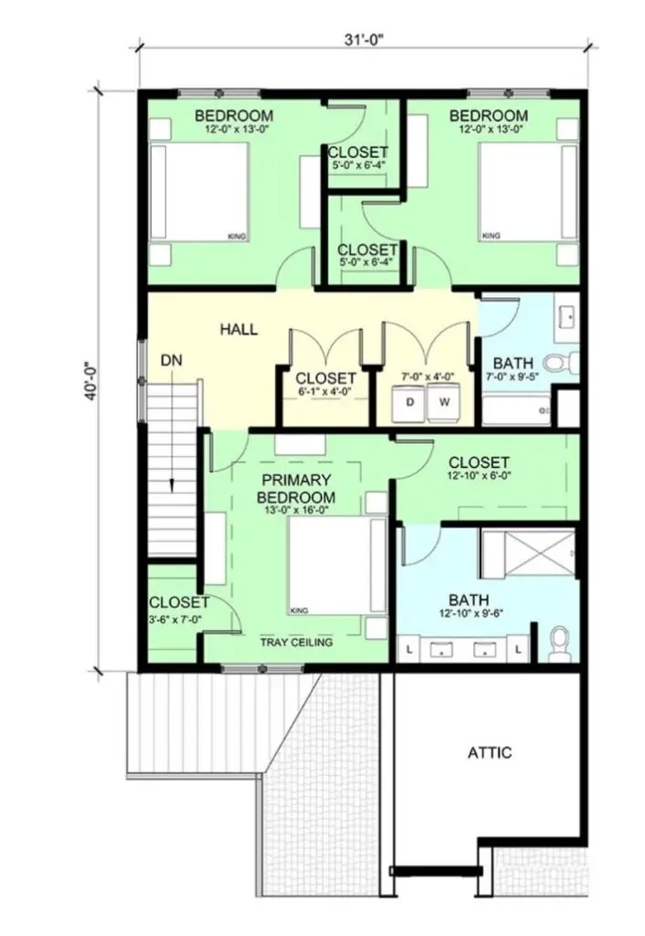 Second Floor Plans for The Dunehaven 2 Unit A