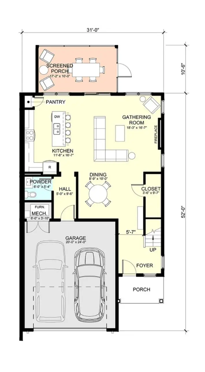 First Floor Plans for The Dunehaven 2 Unit B