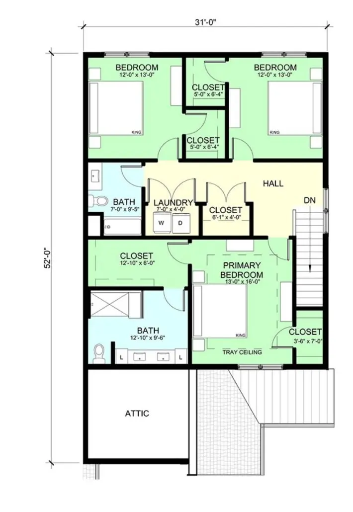 Second Floor Plans for The Dunehaven 2 Unit B