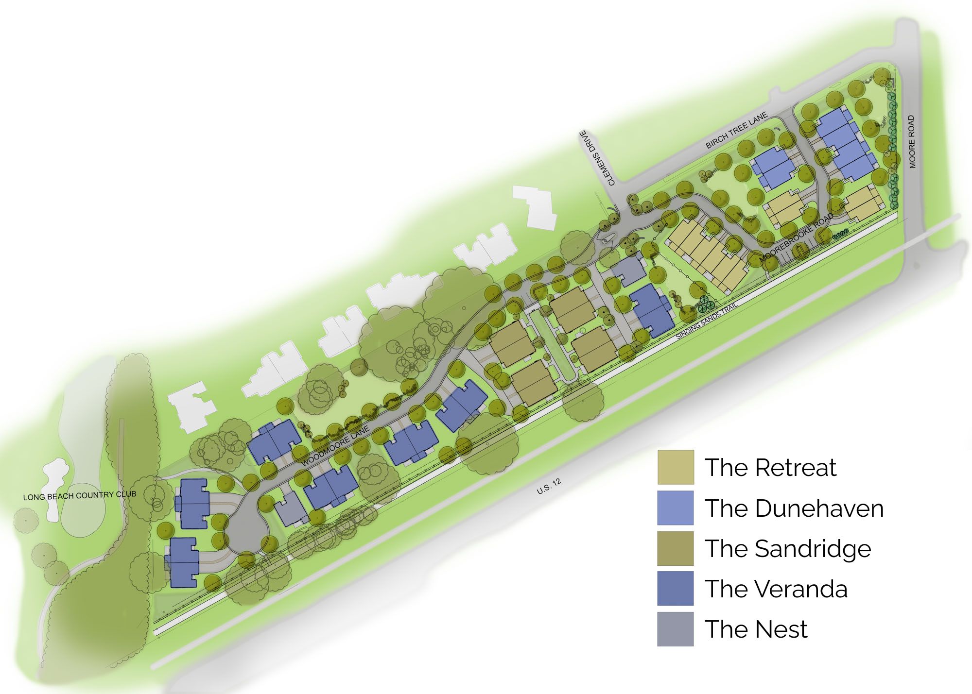 The Moore Site Plan Neighborhood Map with key and market streets and trail